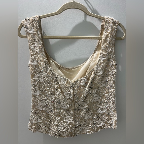 Vintage 1970s HEFTCO Beaded Wedding Gown, Matching Corset Vest Rhinestone Detail - Picture 9 of 17